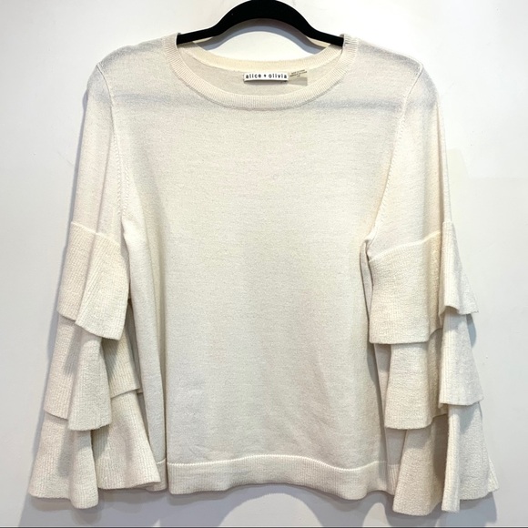 ALICE + OLIVIA “STORA” RUFFLE-SLEEVE MERINO WOOL - Picture 6 of 7